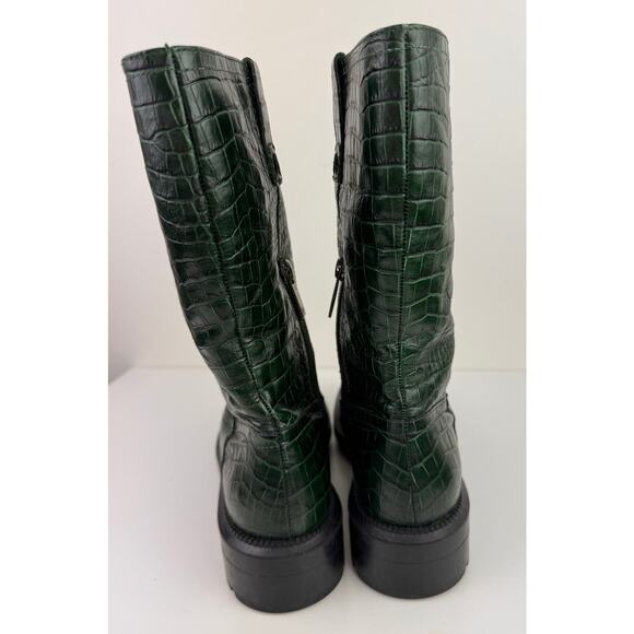 AQUATALIA Green Lilah Soft Croc Embossed Leather Pull-On Lug Sole Boot Size 5.5 - Picture 6 of 12